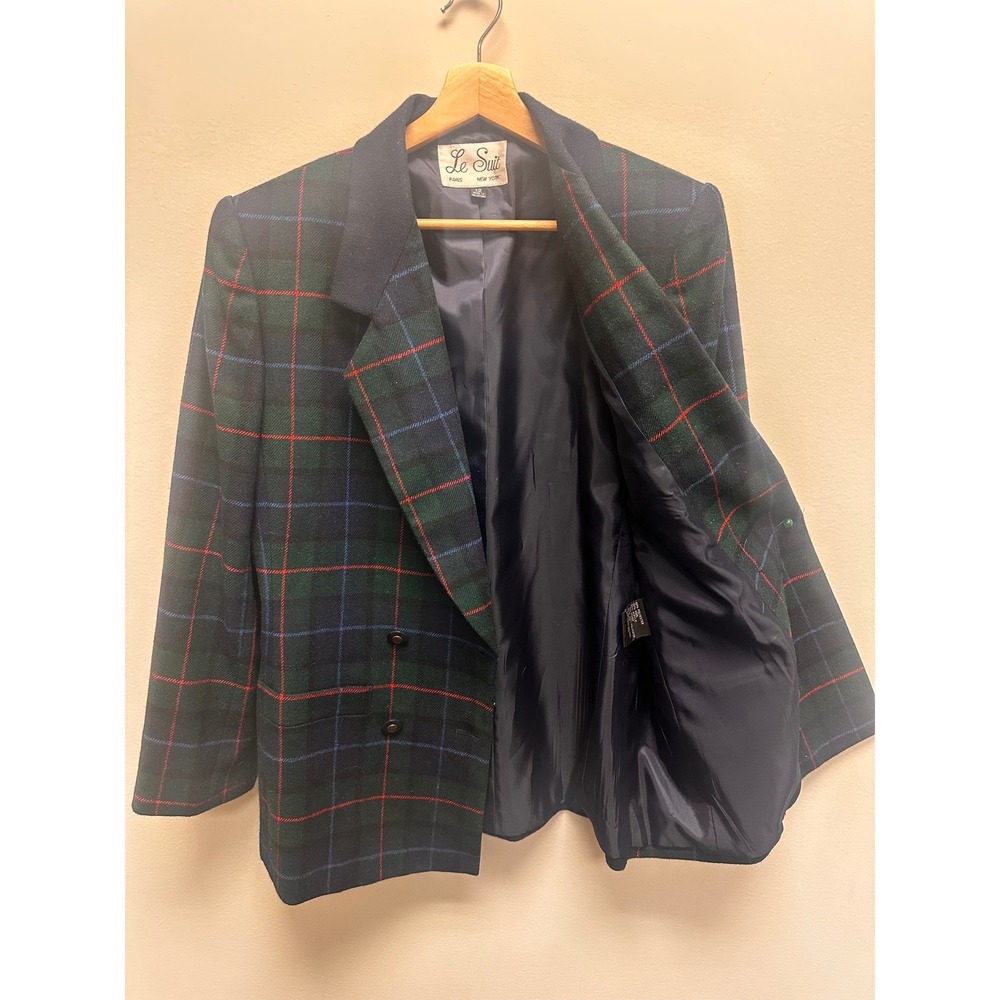 Le Suit Plaid Blazer Double‎ Breasted Womens Size 12 Wool Acrylic Blend Business - Picture 2 of 10